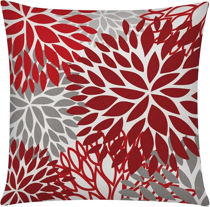COMMINY Red Grey Pillow Covers 20x20 Set of 6, Daisy Flower Throw Pillow Cover Case Rustic Square Cushion Cover for Sofa Bedroom Living Room Farmhouse Home Decor