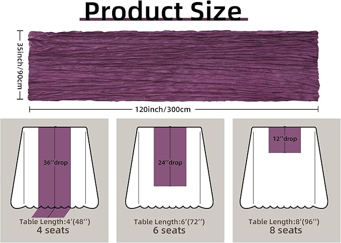 FEXIA Purple Cheesecloth Table Runner 35x120 Inches Gauze Table Runner for Mother's Day Bridal Shower Wedding Party First Communion Centerpiece Engagement Boho Table Decoration