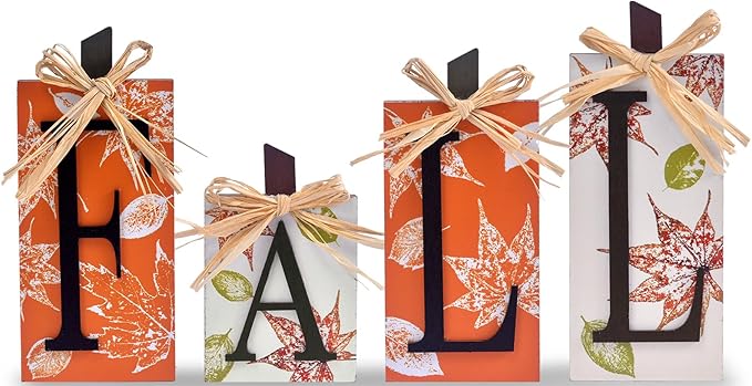 Fall Decorations for Home, 4PCS Rustic Wooden Fall Tabletop Decor Signs, Farmhouse Centerpieces for Tables, Autumn Decorations for Room Decor Thanksgiving Halloween (4pcs)