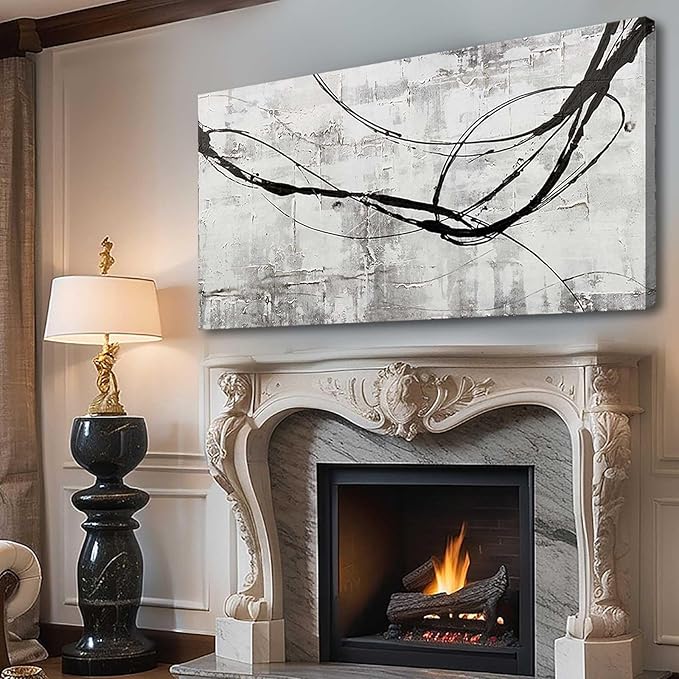 XIANSHOU Maximalist Decor Black and White Wall Decor Grey Modern Wall Art Pictures for Office Wall Decorations 24"x 48" Big Painting Artwork Bedroom Living Room Hotel