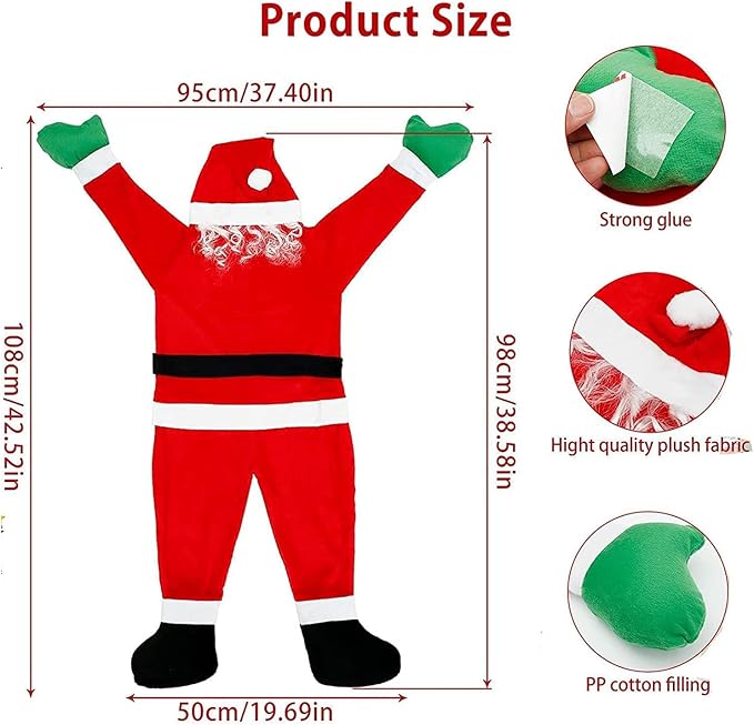 3.5 Ft Hanging Christmas Santa Claus Decorations,Christmas Ornaments Decoration from The Gutter Roof Outdoor Yard Decor Home Wall Car Indoor (3.5 ft(108 cm)) Red