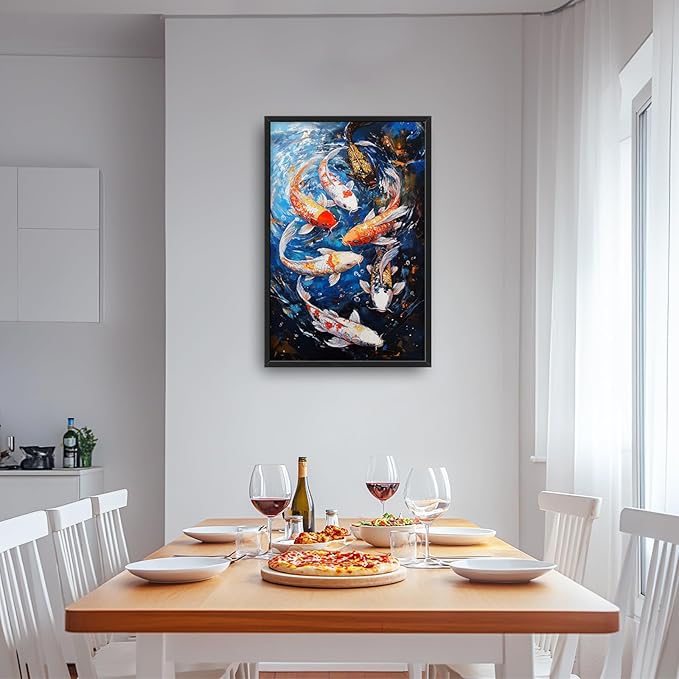 Lovira Koi Fish Large Wall Art Traditional Chinese Feng Shui Canvas Wall Decor Pictures Prints Painting Framed Home Vertical Artwork for Living Room Bedroom Bathroom Kitchen 24"x36"