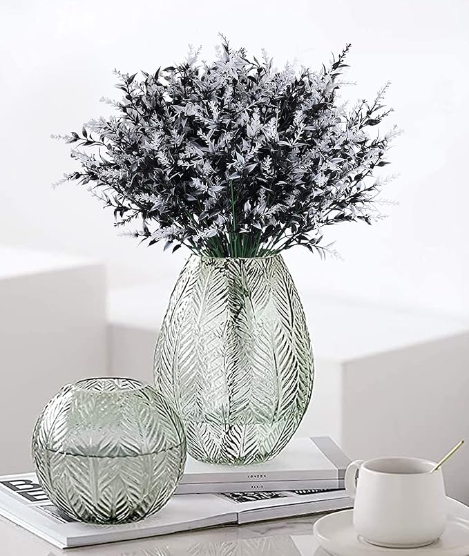 RECUTMS 8 Bundles Artificial Flowers Outdoor UV Resistant Fake Flowers Fake Outside Plants Plastic Outdoor Flowers for No Fade Faux Plastic Plants Garden Porch Window Box Décor(Black+White)