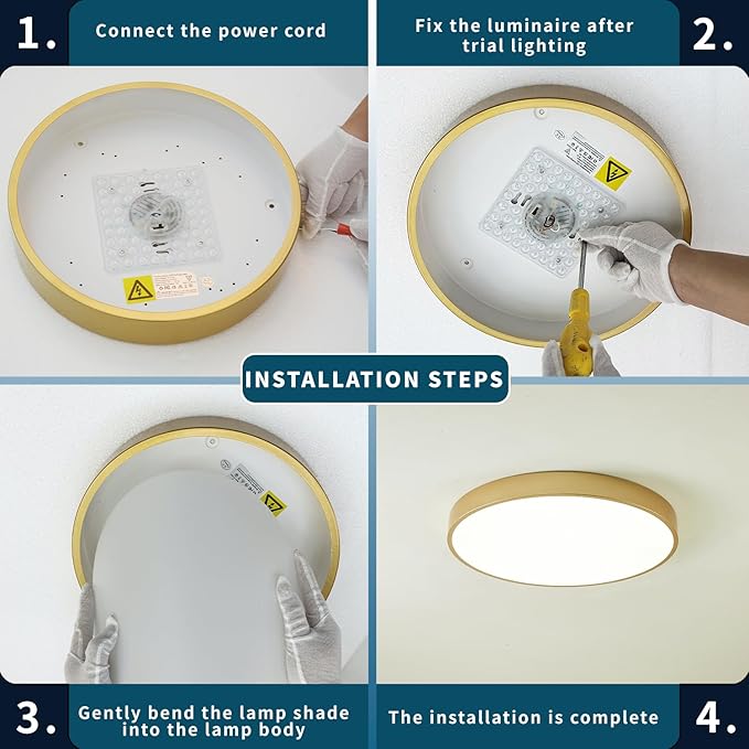 3 Pack Gold Flush Mount Ceiling Light Fixture LED,24W Bedroom Light Fixture Ceiling Mount Dimmable,12 inch Close to Ceiling Light Fixture 5CCT for Kitchen, Bathroom, Living Room