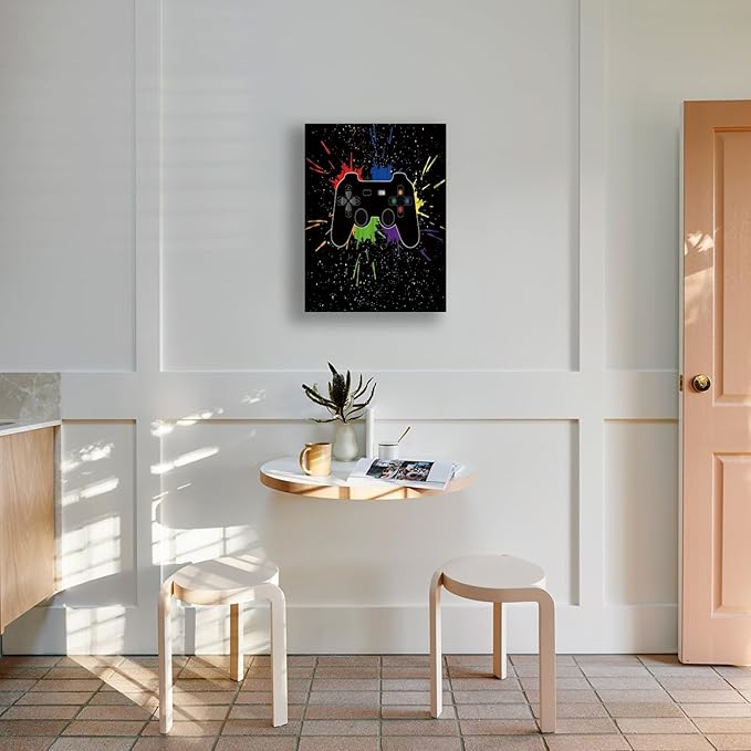 Game Room Decor Gaming Graffiti Wall Art Gamepad Painting Banksy Canvas Wall Art Pop Art Wall Decor Ready to Hang 12x16 Inch