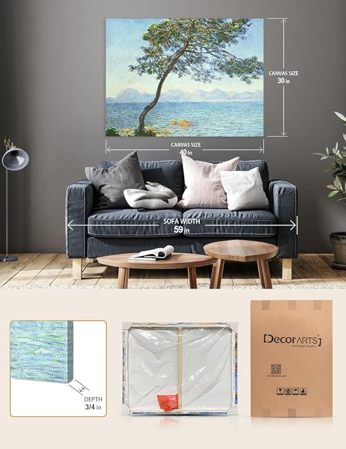 DECORARTS - The Esterel Mountains (1888) by Claude Monet, Museum-Quality Giclee Canvas Print, Wall Art Reproduction, 40" W x 30" H, Made in USA