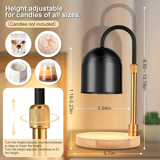 Candle Warmer Lamp with Timer & Dimmer, Adjustable Height Electric Candle Warmer with 3 Bulbs,Compatible Scented Candles, Wax Melt Warmer for Bedroom,Home Decor House Warming Gifts