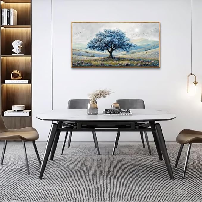 ZUITINGHUA Wood Framed Canvas Wall Art For Living Room Wall Decor For Bedroom Modern Office Wall Decoration Blue Tree Landscape Paintings Farmhouse Pictures Artwork Aesthetic Home Decor 20x40 In
