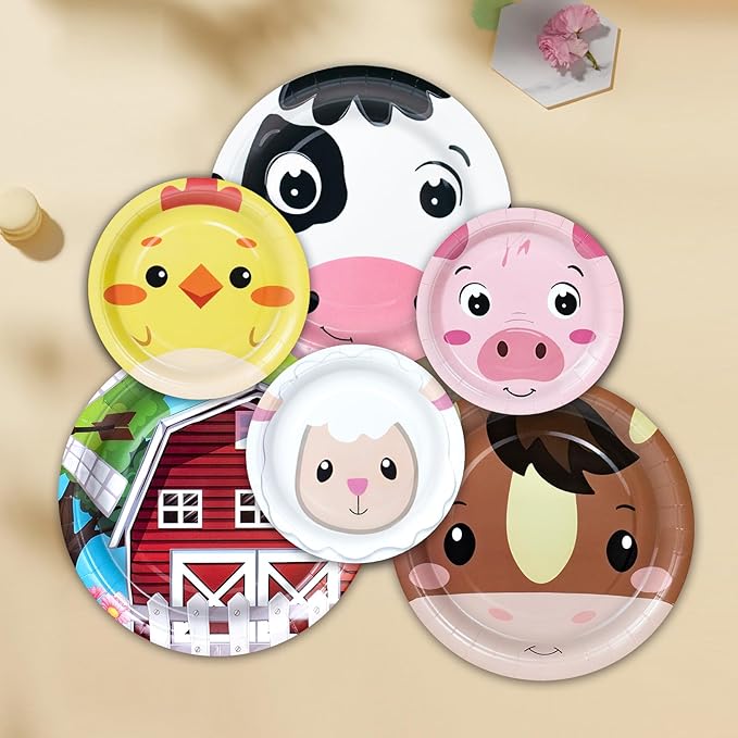 180Pcs Farm Animals Party Supplies Paper Plates and Napkins Serve 60 Disposable Tableware Set for Birthday Party Decorations Game Day Family School Holiday Sports Events