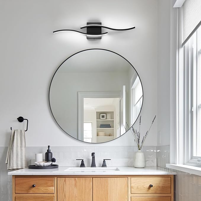 Dimmable LED Bathroom Vanity Light, 24 inch Modern Black Bathroom Lighting Fixtures Over Mirror Aluminum Wall Sconces Light Fixtures for Living Room Bedroom 6000K White Light