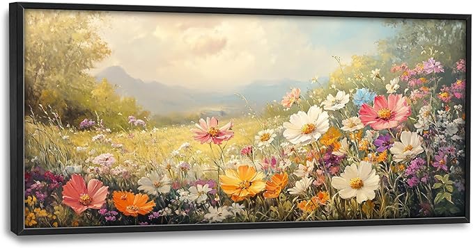 Colorful Wildflower Framed Wall Art for Living Room, Large Gesang Flower Canvas Wall Decor, Wildflower Pictures Painting, Modern Artwork for Bathroom Bedroom 60L'' × 30W''