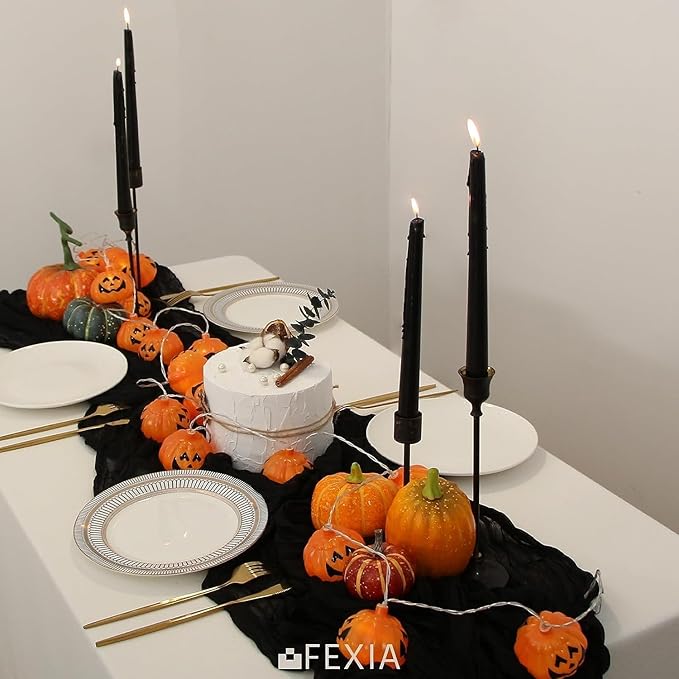 FEXIA 10 Pack Black Table Runner 35x120 Inches Gauze Rustic Gothic Farmhouse Decor for Halloween Thanksgiving Funeral First Communion Centerpiece Table Decorations (Black)