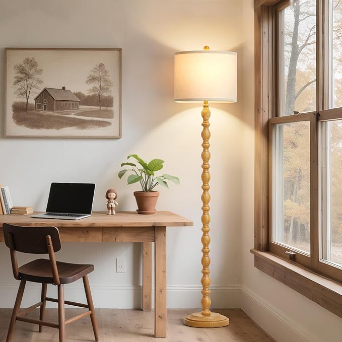 Luvkczc 62" Rustic Floor Lamp with 3 Color Temperatures, Retro Farmhouse Standing Lamp for Living Room, Bedroom, Corner, Dining Room - Rotary Switch Resin Floor Lamps for Home (Brown)