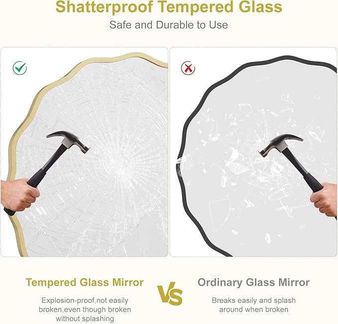 WallBeyond Round Wavy Mirror for Wall Decorative 28 inch, Modern Round Mirror Aluminum Frame for Bathroom Bedroom Living Room Home House Office Entryway, Gold