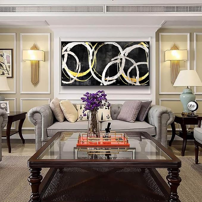 SDYA Large Wall Art Modern Art Wall Decor Minimalist Wall Art Black Gold Art Abstract Canvas Wall Decoration Black White Pictures for Bedroom Living Room 24x48 in