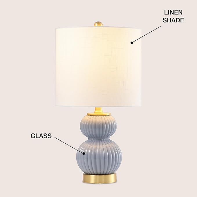 JONATHAN Y JYL1099C Daphne 20" Contemporary Transitional Metal/Glass Ribbed Gourd LED Table Lamp Bedroom, Living Room, Office, Dining Room, Gray/Brass Gold