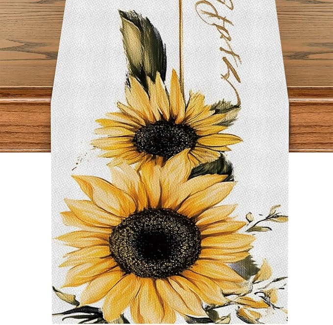 ANNA QUEEN Sunflower Table Runner 13 x 72 Inch for Dining Table,Fall Table Runner Seasonal Autumn Kitchen Dining Table Decoration for Home Party Decor Thanksgiving Harvest