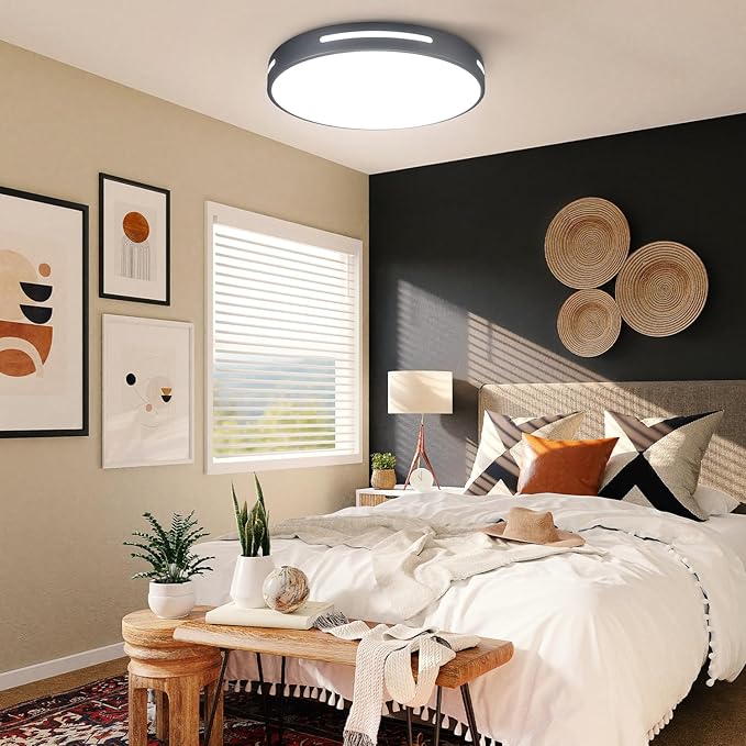 15 inch LED Flush Mount Ceiling Light Fixture Set of 2, 36W Dimmable Kitchen Lighting Fixtures Ceiling LED, Black Light Fixtures Ceiling Mount for Bedroom, Bathroom, Living Room