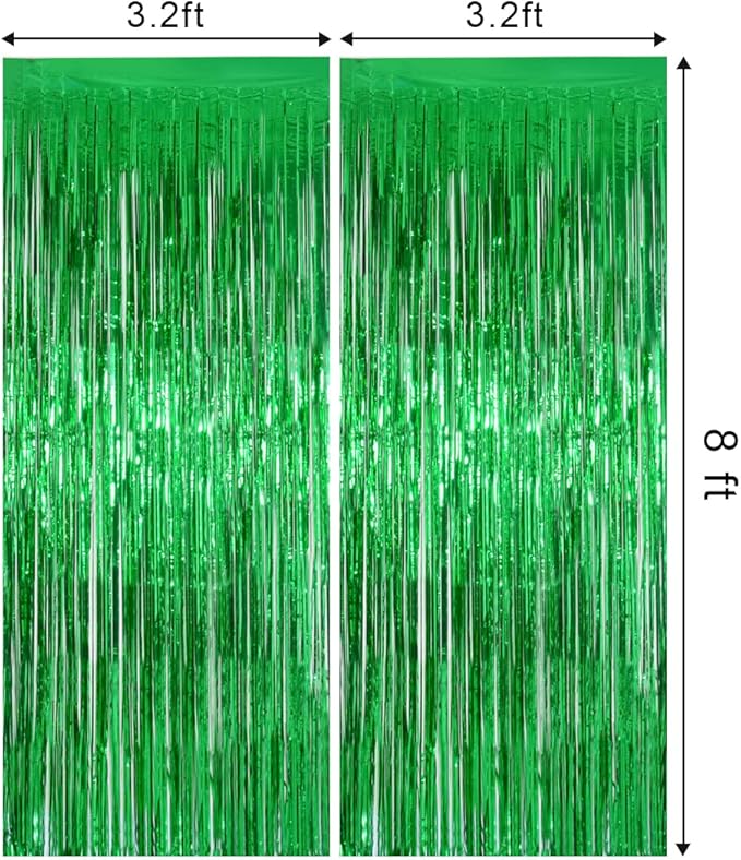 Melsan St Patricks Day Decorations, Tinsel Foil Fringe Curtains for St Patricks Day Decorations, Green Tinsel Fringe Curtain for Christmas, Birthday Jungle Theme Party Decor, Pack of 2