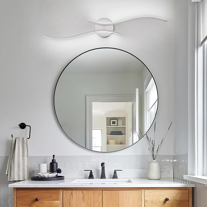 Modern Bathroom Vanity Light, 32inch Dimmable Brushed Nickel Bathroom Lighting Fixtures Over Mirror, 23W Aluminum Wall Light for Living Room,6000K White Light