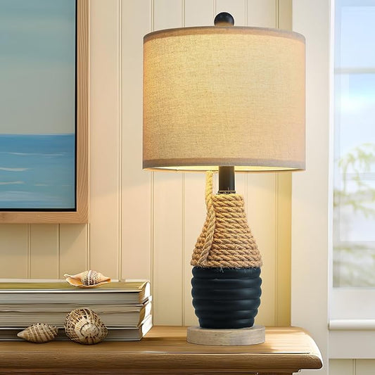 OYEARS 20" Table Lamp for Bedroom, Bedside Table Lamp for Living Room, Small Farmhouse Lamps for Nightstand, Coastal Nautical Lamp Deco, Ocean Lamp Beach Vintage Retro Style, Navy Blue