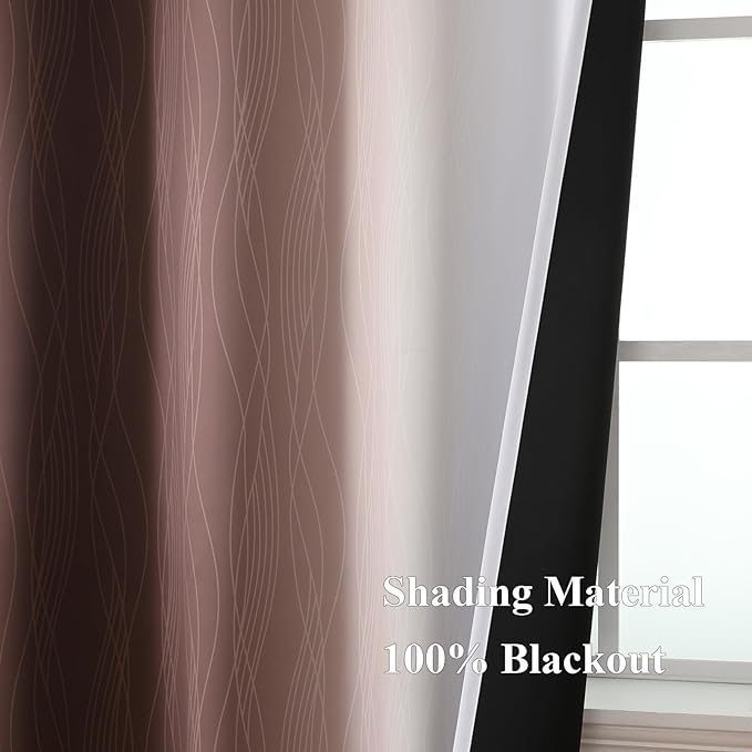 Estelar Textiler Brown and Greyish White Gradient Blackout Curtains for Bedroom, Thermal Insulated Ombre Blackout Drapes, Full Room Darkening Energy Saving Curtains for Living Room,52Wx84L,2 Panels