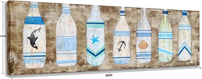 Yihui Arts Drift Bottle Canvas Wall Art - Rustic Coastal Painting for Farmhouse Living Room Decor