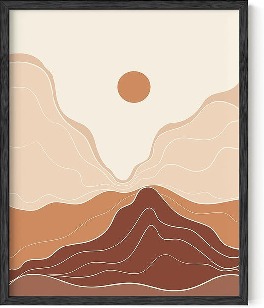 HAUS AND HUES Mountain Wall Art - Framed Boho Art, Abstract Art Prints, Minimalist Wall Art, Boho Framed Art Prints for Wall, Terracotta Wall Decor (Black Framed, 16x20)