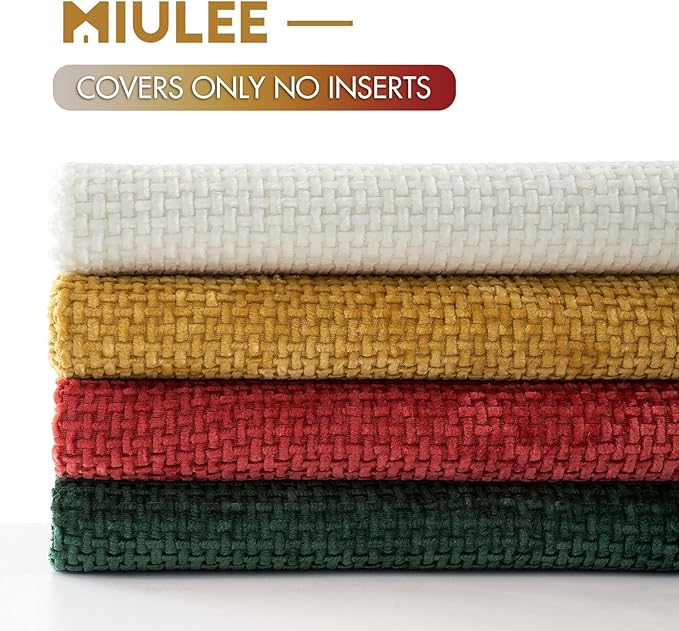 MIULEE Christmas Pack of 4 Couch Throw Pillow Covers 16x16 Inch Christmas Red/Green Soft Decorative Chenille Pillow Covers Farmhouse Accent Cushion Covers for Boho Home Decor Sofa Bedroom Living Room