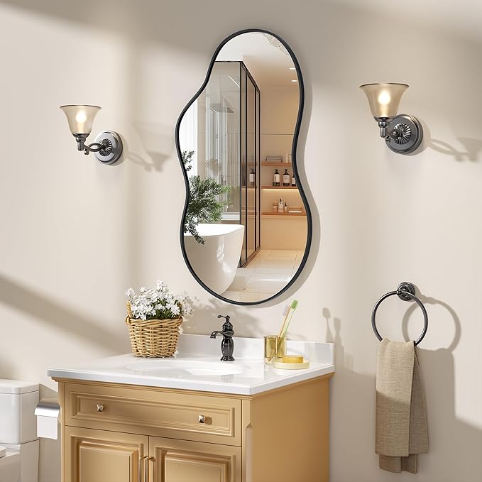 Hasipu Irregular Wall Mirror - 20"x35" Black Irregular Abstract Mirror for Wall Asymmetrical Wall Mirrors Decorative Modern for Living Room Bathroom,Bedroom,Hallway