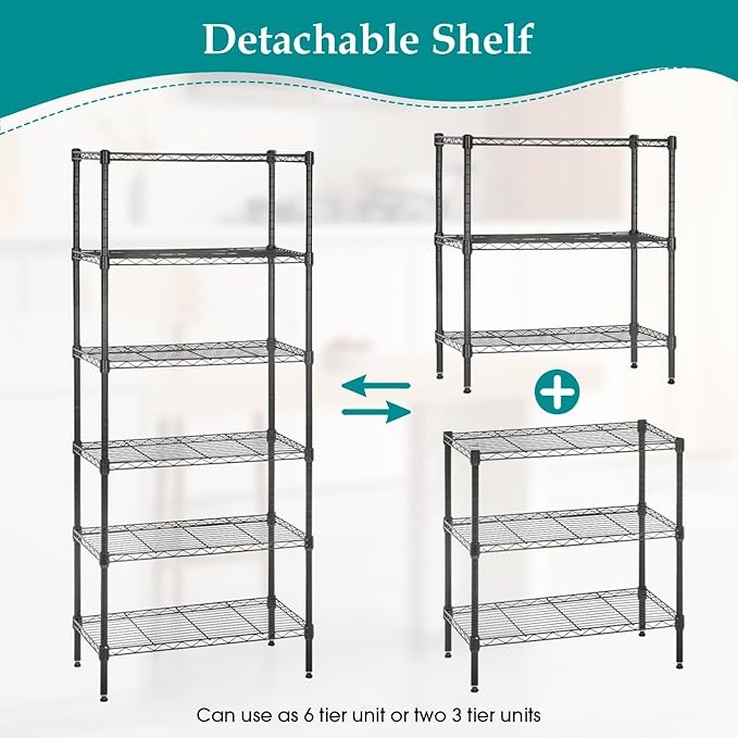 PayLessHere | 6-Tier Wire Shelf | 23"x13"x59" | Black | Adjustable Racks | Heavy-Duty Storage Shelves, Holds Upto 1500 lbs | Rust-Resistant, No-Tool Assembly | for Home, Garage Shelving