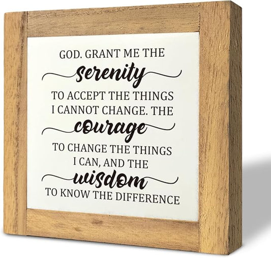 Inspirational Sign, Box Wood Plaques Desk Décor, Christian Sign, Wooden Table Sign, Religious Home Table Decor, Serenity Prayer Gift for Him Her, God. Grant Me the Serenity Courage Wisdom A1