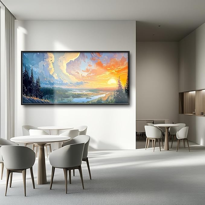 Framed Large Sunrise Wall Art for Living Room, Oversized Sunrise Wall Decor Forest Lake Landscape Canvas Print Natural Picture Home Decoration for Bedroom Living Room Office 60"x30"