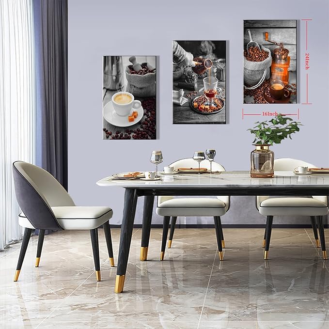 YUANAND Coffee Bean Coffee Cup Wall Decor - Kitchen Pictures - Canvas Wall Art - Framed Posters - Dining Room Decor