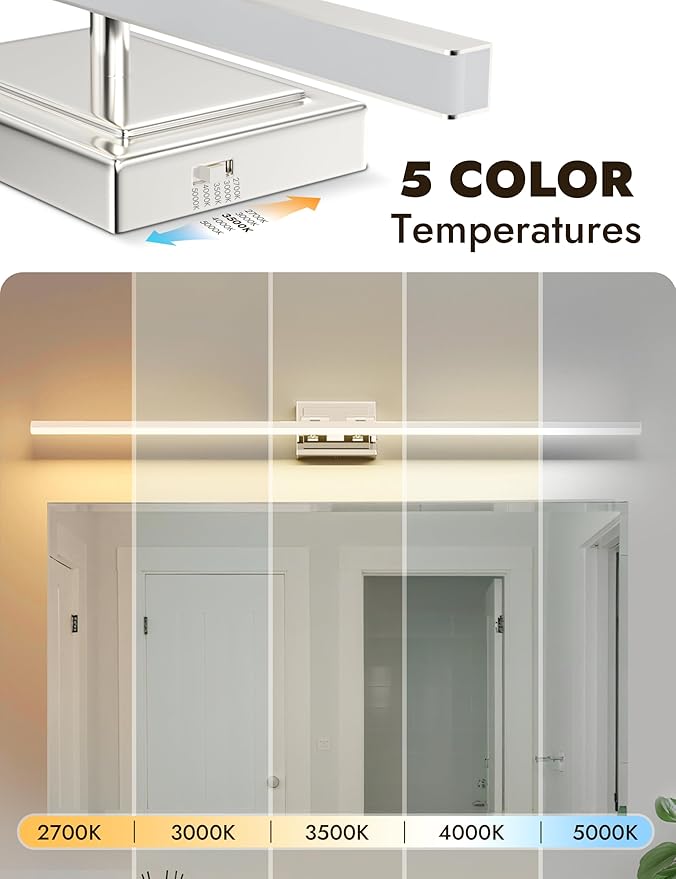 NIORSUN 48 Inch Modern Bathroom Light Fixture, 30W 5CCT Dimmable LED Chrome Bathroom Vanity Lights Over Mirror, Vanity Lights for Bathrooms Restroom Mirror- ETL Certified