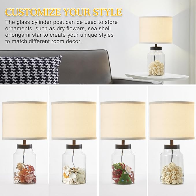 GyroVu Fillable Table Lamp,Bedside Lamp with Clear Glass Fillable Modern Table Lamp with White Lampshade Beside Lamp for Living Room Bedrooms Office Bulbs Included(White)