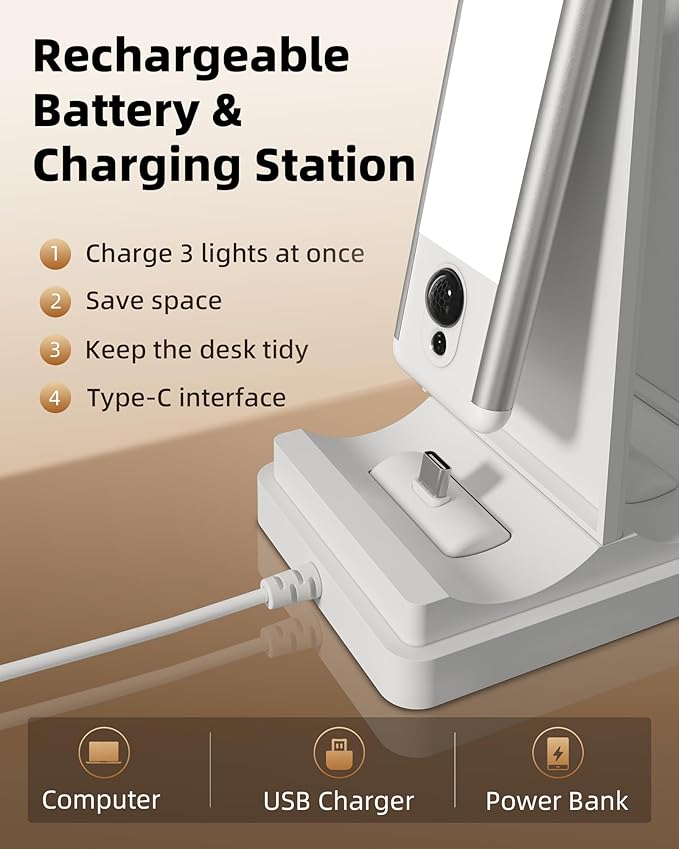 EZVALO Under Cabinet Lighting with Charging Station, Rechargeable Motion Sensor Light Indoor, Dimmable Closet Lights Wireless, 3500K, Motion Activated Under Counter Lights for Kitchen,Pantry(3 Pcs)