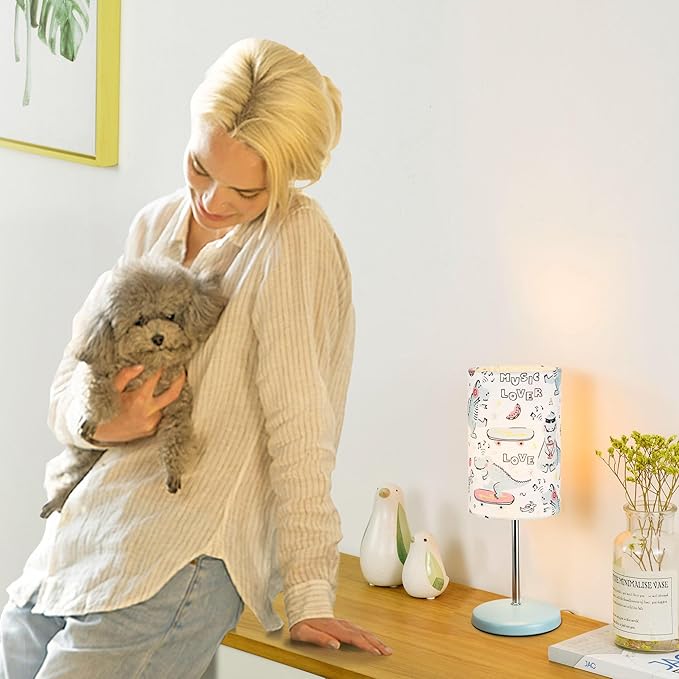 Lampwell Alee Small Table Lamp for Living Room as Bedside Table Lamp for Bedroom,Set of 2,Modern Kids Night Table Lamp,Φ4.33×H12.21IN,Bulb Excluded,Light Blue Dinosaur