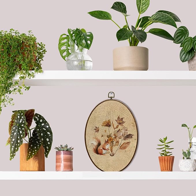 JQF Vintage Fall Squirrel Oval Wall Art, Farmhouse Autumn Floral Squirrel Oval Canvas Wall Art, Retro Rustic Fall Animal Framed Prints Hanging Decor for Home Bedroom Living Room, 8.5x11.5 Inch