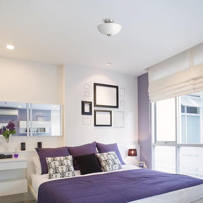 GLOBE Electric 63357 2-Light Semi-Flush Mount Ceiling Light, Brushed Nickel, Chrome Accents, Frosted Glass Shade, Lighting for Kitchen, Bathroom, Bedroom, or Dining Room, Home Decor