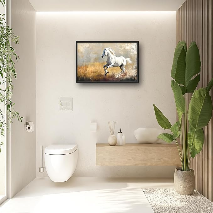 Extra Large Framed Horse Wall Art,Oversized Rustic Horse Running Wall Decor, Vintage Wild Animal Field Pictures for Living Room,Canvas Print Painting Modern Artwork Bedroom Office 36L"x24W"