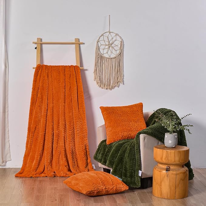 YUSOKI Luxury Faux Fur Twin XL Blanket for Twin XL Bed 2 Layers,5.2lb,All Ages,Home Decoration Without Pillows(Burnt Orange,63"x90")