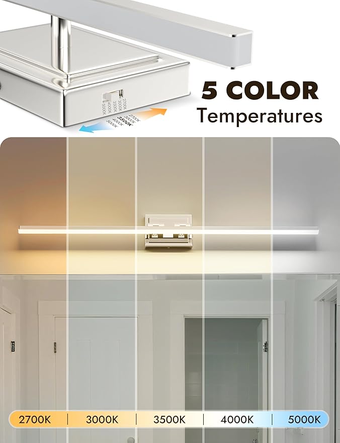 NIORSUN 39.4 Inch Modern Bathroom Light Fixture, 24W 5CCT Dimmable LED Chrome Bathroom Vanity Lights Over Mirror, Vanity Lights for Bathrooms Restroom Mirror- ETL Certified