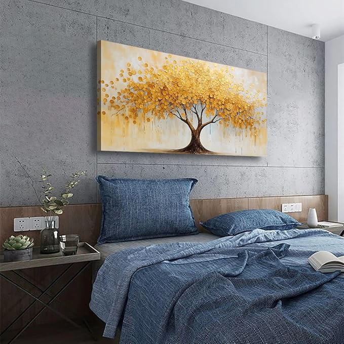 Abstract Canvas Wall Art Bedroom Wall Decor Living Room,Tree of Life Wall Art Office Kitchen Paintings Artwork Modern Gold Leaf Tree Pictures Art Prints Waterproof Ready to Hang-20x40inch