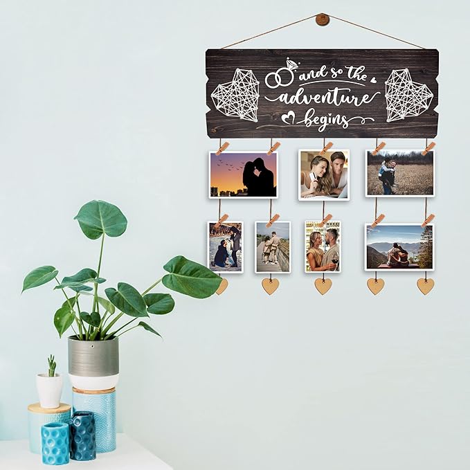 Yudarte Bridal Shower Gift for Bride - Wedding Engagement Gifts for Women Bride to Be - Couples Wall Picture Hanging Collage Board with Clips and Twine 15.8x6.0 Inches