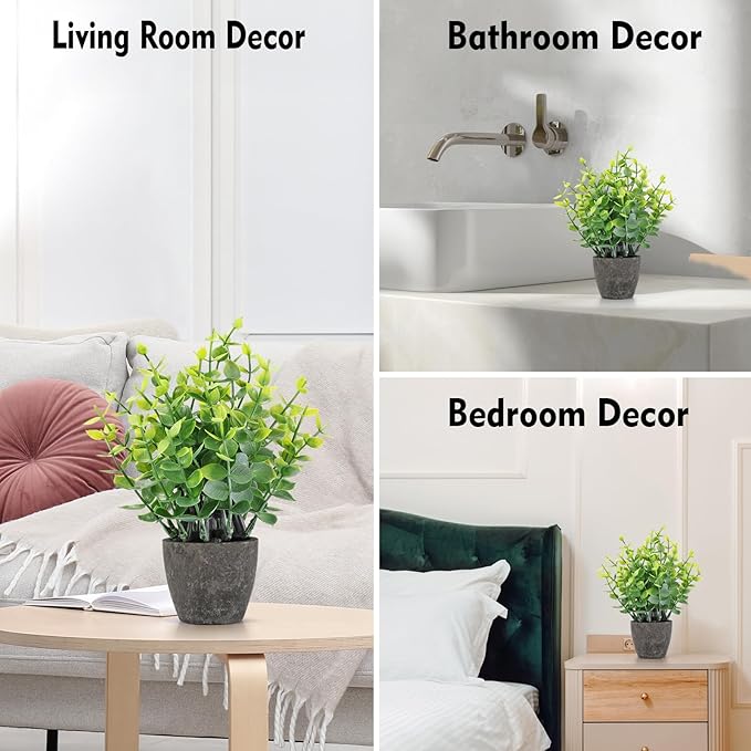2 Pack Fake Plants Ceramic Mini Artificial Greenery Potted Plants for Home Decor Office Decor Room Decor Farmhouse Decor Indoor Table Bathroom Decor