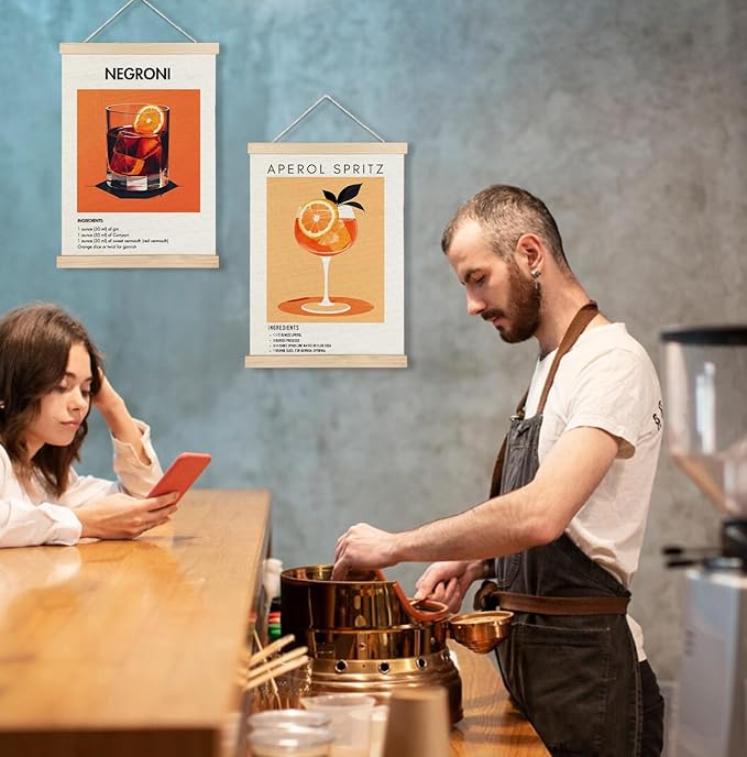 Yomisex Italy Negroni Aperol Spritz Cocktail Wall Art Poster, Vintage Italian Cocktail Drinks Canvas Prints Wall Art Framed for Home Kitchen Bar Pub Decor, 12x16 Inch Set of 2