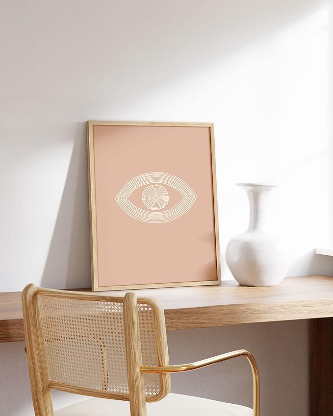 HAUS AND HUES Boho Posters Neutral Wall Art Prints - Boho Posters and Prints, Abstract Art Wall Eye Art Wall Decor, Eye of Sauron (Beige Framed, 12x16)