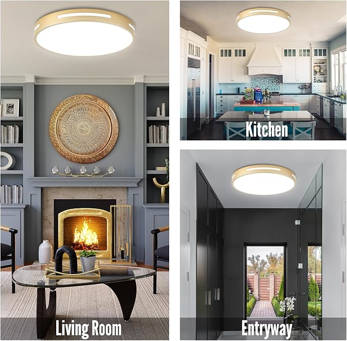 Gold Ceiling Light Flush Mount LED, 36W 15 inch Kitchen Light Fixture Ceiling Mount Dimmable,Modern Close to Ceiling Light Fixture 5CCT for Bedroom, Bathroom,Living Room