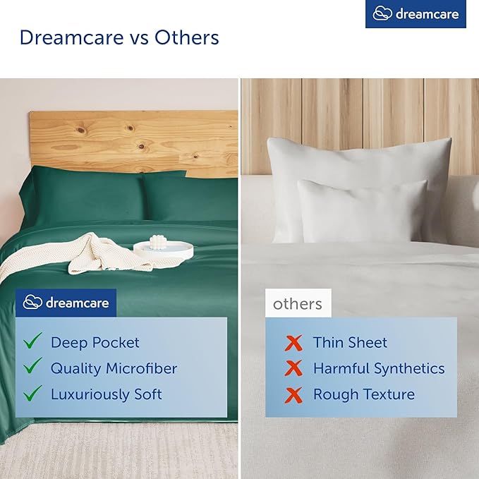 DREAMCARE Queen Sheet Set – 6 pcs Cooling Bed Sheets – up to 21” Deep Pocket Queen Sheets Set – 2500 Supreme Collection – Extra Soft 100% Brushed Microfiber Hotel Luxury with Side Pocket Emerald Green